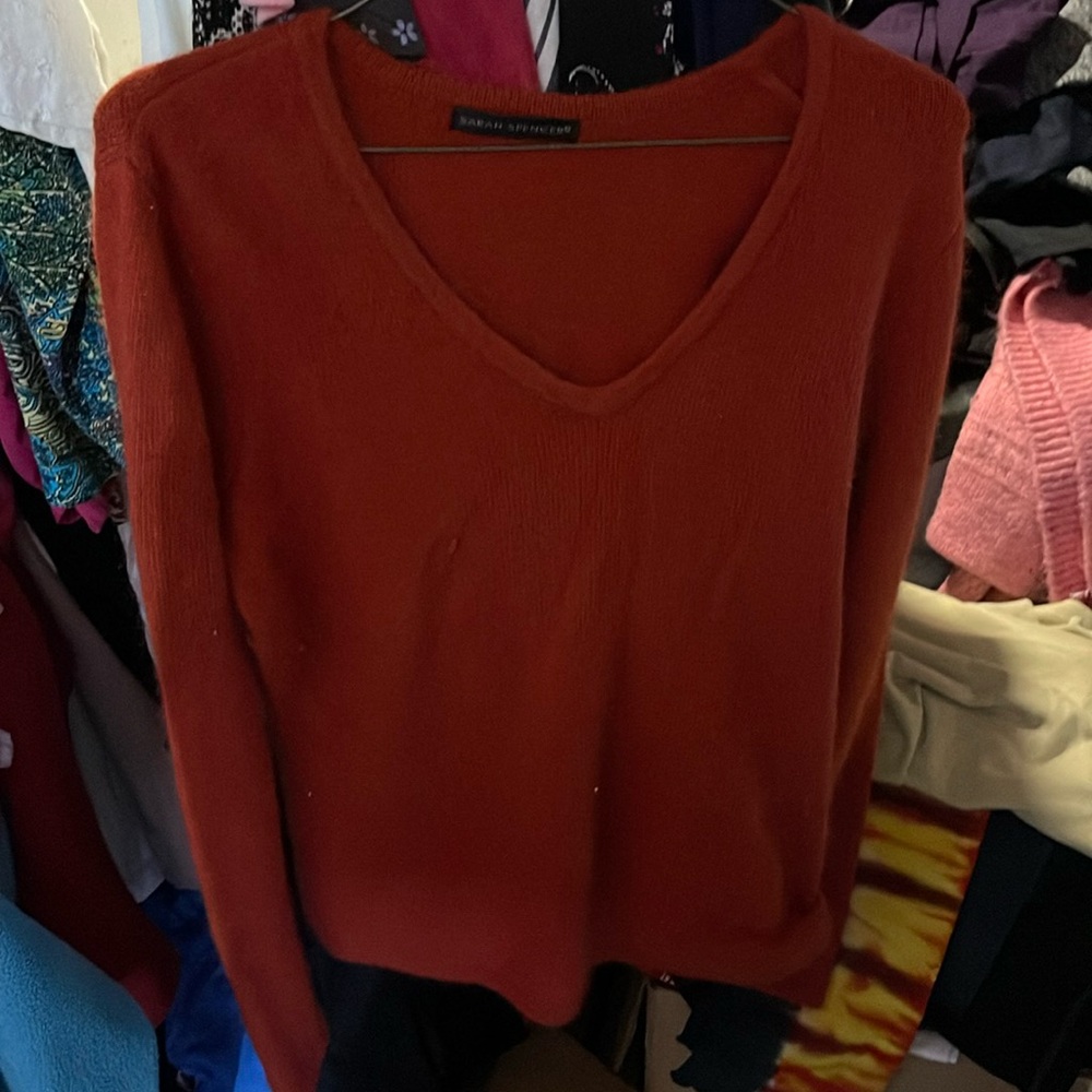 Sarah Spencer Womens Wool V Neck Pullover Sweater Burnt Orange